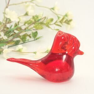 Vintage Red Glass Cardinal Bird Figurine Art Glass